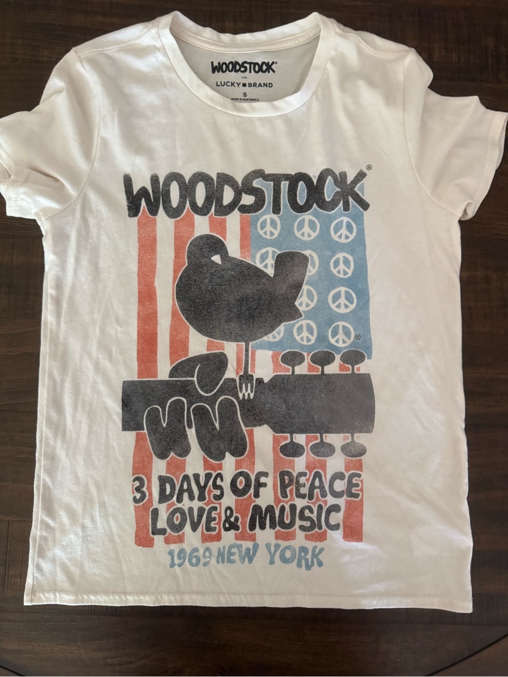 Lucky Brand White Woodstock 3 Days of Peace Graphic Tee